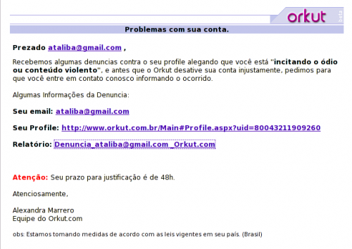 DENUNICA DO ORKUT