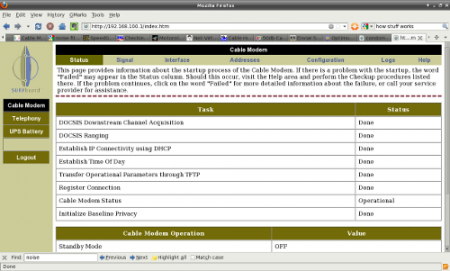 Cable Modem Tela Inicial