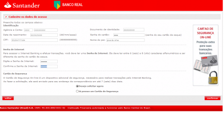 Terceira tela do Golpe usando o nome do Santander