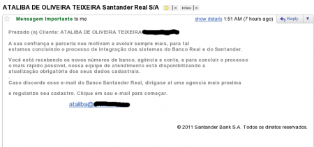 Golpe usando o nome do Santander